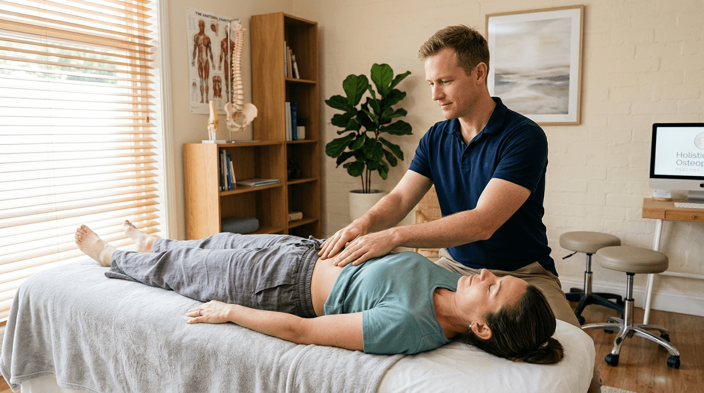 Illustration — Troubles Digestifs et Ballonnements : Comment l'Ostéopathie Viscérale Peut Vous Aider