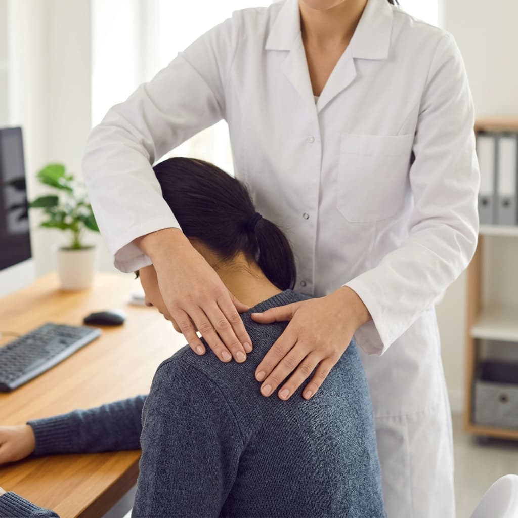 Ostéopathe prodiguant des soins en milieu de bureau